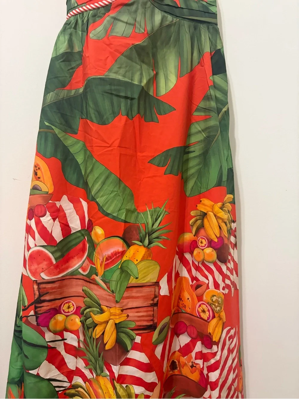 FARM Rio Red and Green Tropical Print Fruit Trolley with Rope Tie Maxi Dress - Picture 8 of 12